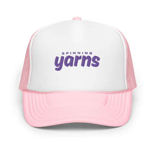 Cashu Purple on White/Pink - Yarns Trucker Hat
