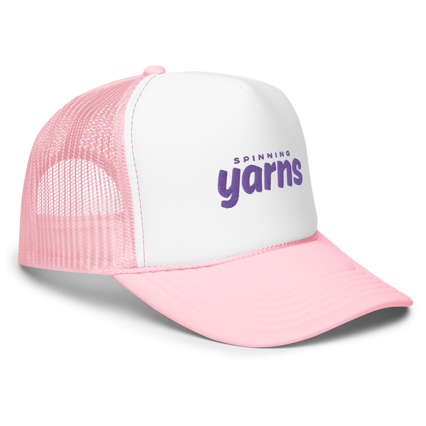 Cashu Purple on White/Pink - Yarns Trucker Hat